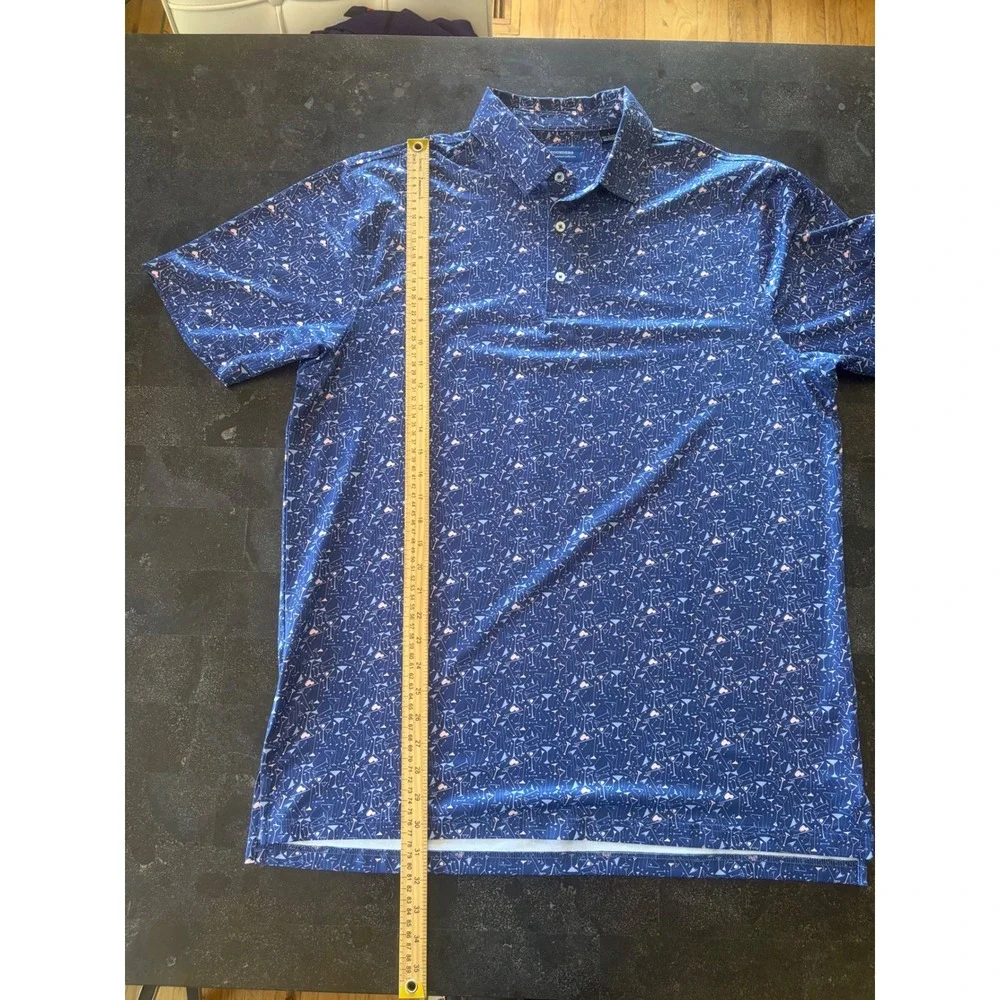 Founders International Collection Mens Large Navy Martini Print Golf Polo Shirt